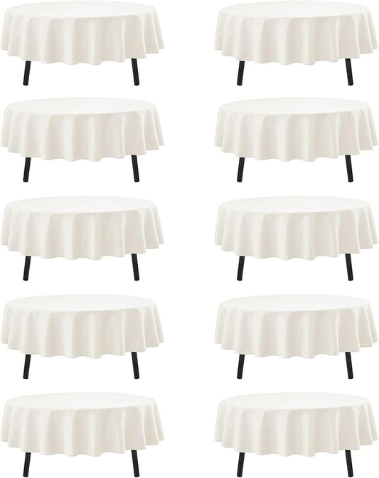 10-Pack Ivory Round Tablecloths, 70 Inches, Stain-Resistant Polyester for 3-4 Ft Round Tables - Washable Table Covers for Weddings, Banquets, Birthday Parties, Events