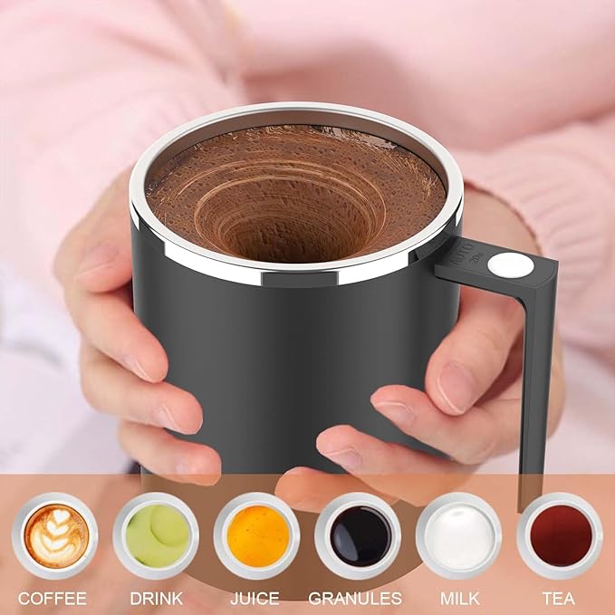 CYANLUX Self Stirring Mug, Rechargeable Automatic Magnetic Electric Coffee Mug, Rotating Mixing Cup, To Stir Coffee, Chocolate, Milk, Protein,Cocoa, Great For Home Office Travel School (Black)