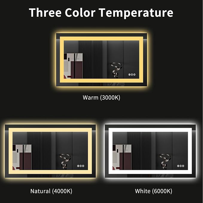 LOAAO 40"X24" LED Bathroom Mirror with Lights, Anti-Fog, Dimmable, Backlit + Front Lit, Lighted Bathroom Vanity Mirror for Wall, Memory Function, Tempered Glass, ETL Listed