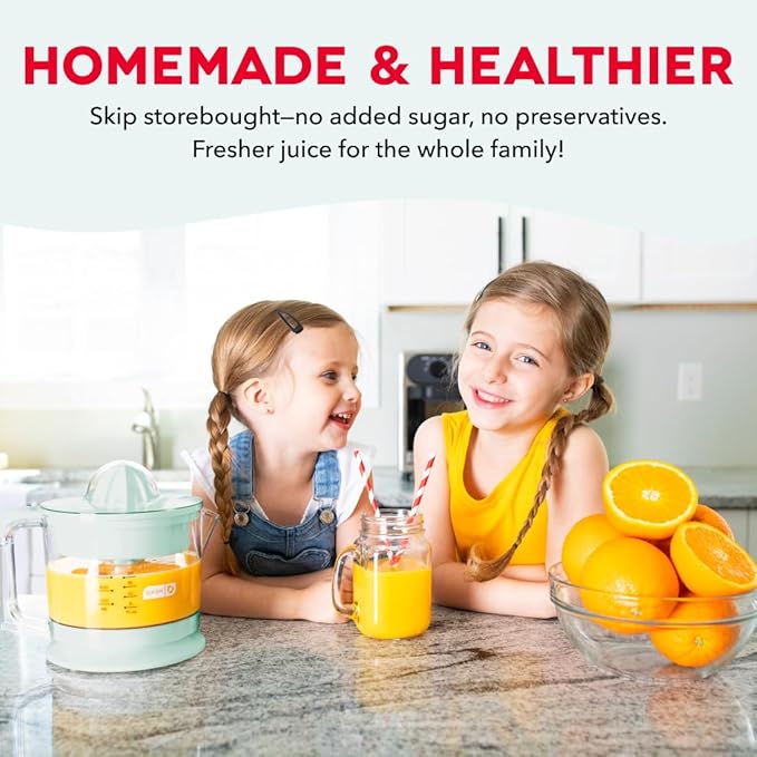 Dash Dual Electric Citrus Juicer Machine - Orange Juicer and Lemon Squeezer with Auto-Reversing Reamer, Adjustable Pulp Control, Mess-Free Spout, 20 oz Juice Container-Lime Squeezer for Home - Aqua