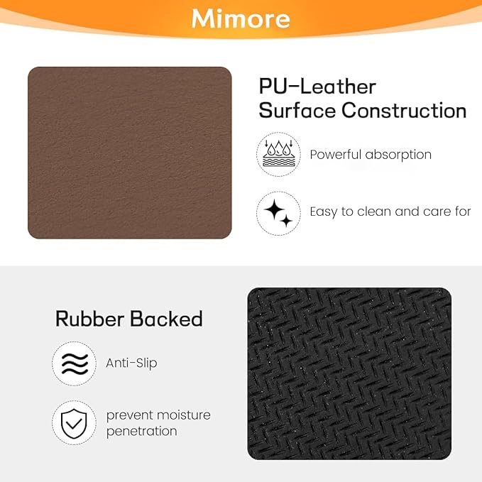 Mimore Coffee Mat - 12x19 Inch Brown Countertop Mat - Absorbent, Hides Stains, Rubber Backed - Dish Drying Mat Fits Under Coffee Maker or Espresso Machine