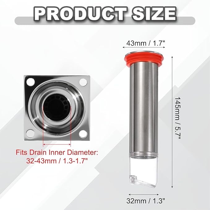 uxcell 5.7" Odor Proof Floor Drain, Floor Drain Cover Shower Plug Drain Backflow Preventer Suitable for Pipes Tubes Bathroom Kitchen, Red Silver/Transparent