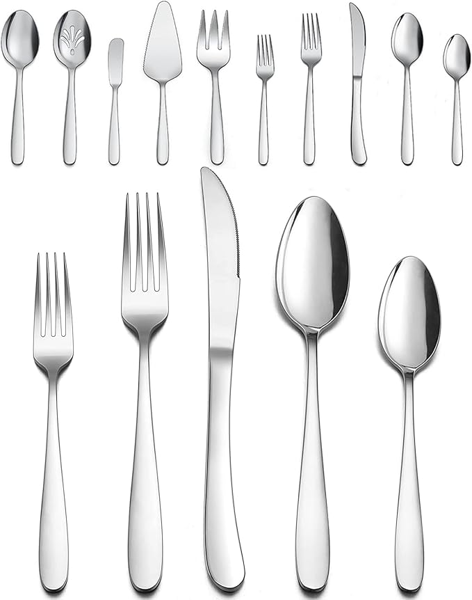 LIANYU 25-Piece Heavy Duty Silverware Set with Serving Utensils, Stainless Steel Flatware Cutlery Set for 4, Eating Utensils Tableware Include Forks Knives Spoons, Mirror Finished, Dishwasher Safe