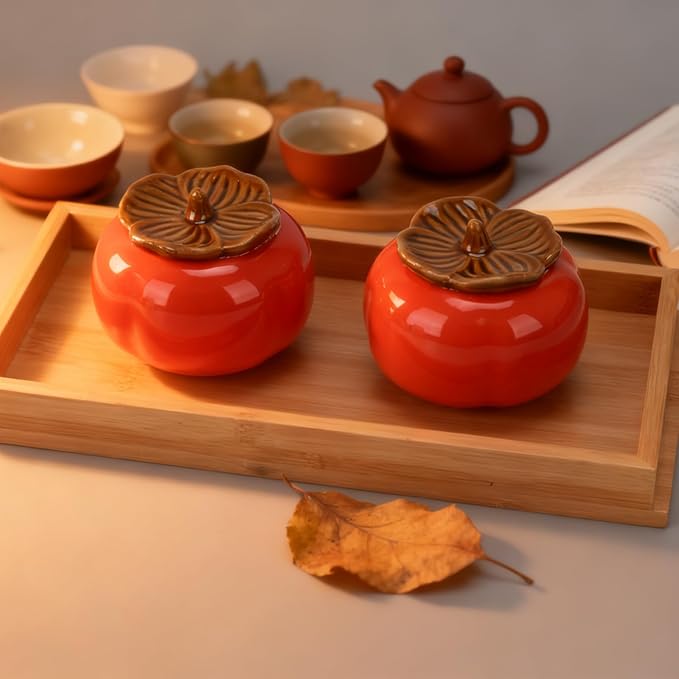 2-Pack Tea Canisters-Orange Ceramic Canisters with Airtight Lid - Beautiful Kitchen Storage for Loose Leaf Tea, Coffee, Sugar, Spices, Cookies