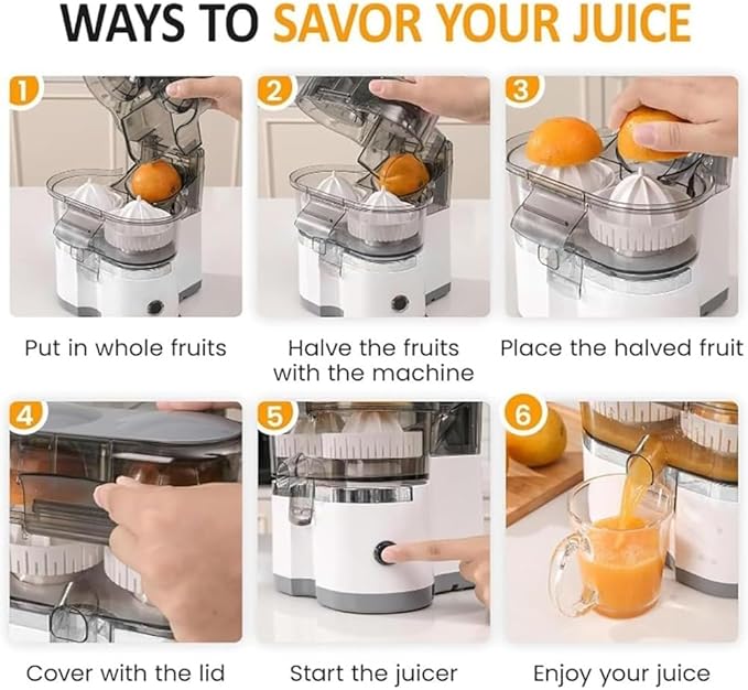 Dual-Head Automatic Citrus Juicer, Electric Citrus Juicer With Built In Cutter, One Touch Orange Lemon Lime Squeezer, 2 Speed Juice Extractor With Cleaning Brush For Home Kitchen (Black)