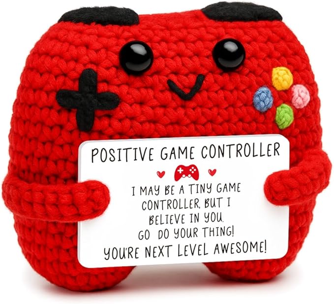 Busy Gaming Life Positive Crochet Controller Graduation Gifts for Son Daughter Mothers Day Birthday, Gamer Gift for Teen Boy Girl, Boy Room Decor, Handmade Gamer Game Controller for Teenage Boy Girl