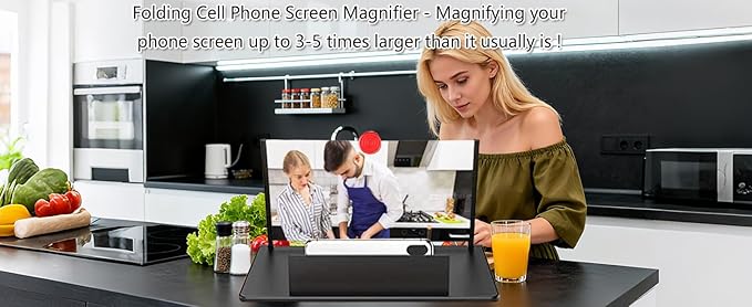 12" Screen Magnifier,3D HD Mobile Phone Magnifier Projector Screen Enlarger for Movies, Videos, and Gaming,Foldable Cell Phone Stand with Screen Amplifier,Gifts for Mom Dad(Black, 12inch)