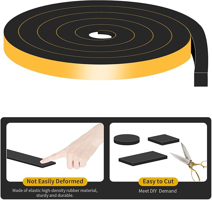 Weather Stripping Door Seal,Weather Stripping,Soundproof,Cold Insulation,High Density CR Foam Insulation Tape for Door, Front Door Frame, Windows,Sliding Door (Black, 3/4 in x 3/4 in x 13Ft)