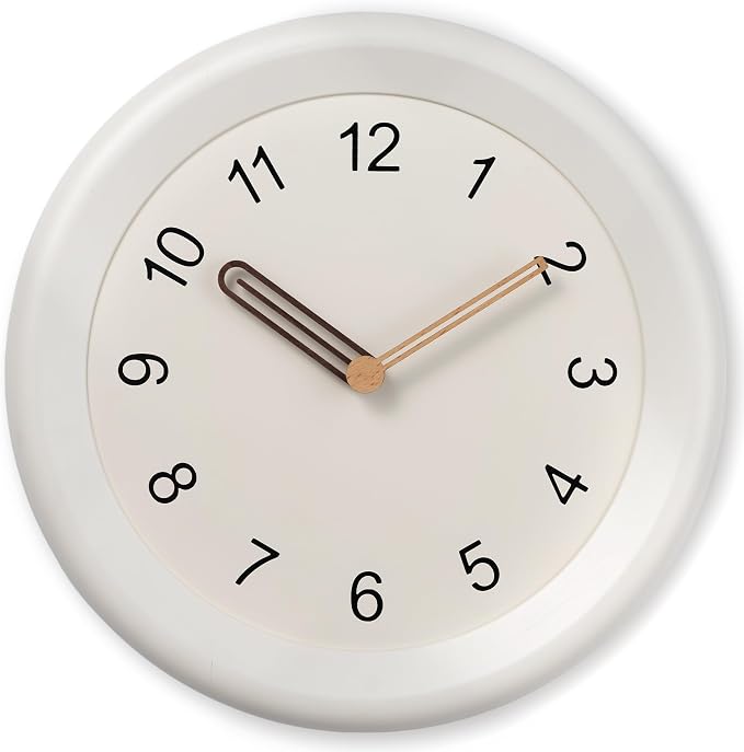 Mosewa 10 Inch White Wall Clock Silent Non-Ticking Quartz Battery Operated Analog Clock with Wood Hands, Easy to Read Minimalist Round Clock for Kitchen Living Room Bedroom Office