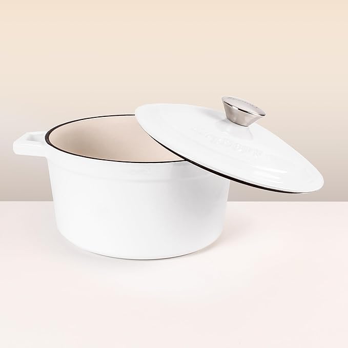 BergHOFF 3Pc Neo Enameled Cast Iron Cookware Set, 3qt. Dutch Oven, Matching Lid, Square Grill Pan 11 Inches, Oven Safe Up To 400°F, White