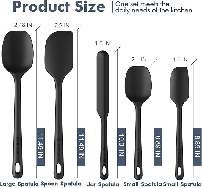 ChefAide 5 Pieces Silicone Spatula Set, Food Grade Rubber Spatula, Upgrade Strong Handle with Ergonomic Grip, Heat Resistant Up to 600°F for Nonstick Cookware, Cooking