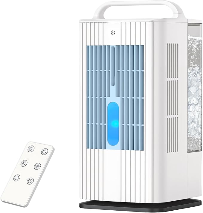 4-in-1 Portable Air Conditioners: 1700ml Tank Mini Air Conditioner with 120° Oscillating 16.5ft Remote - Evaporative Air Cooler with 3 Speed & 7 Lights 1-7H Timer - Portable AC Unit for Bedroom