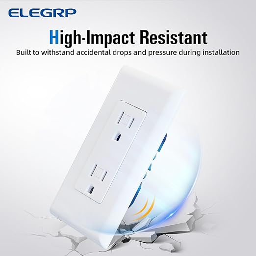 ELEGRP Decorator Wall Receptacle Outlet, Tamper Resistant 15A 125V Standard Electrical Wall Outlet, Residential Grade, Self-grounding, with Screwless Wall Plate, UL (20 Pack, Glossy White)