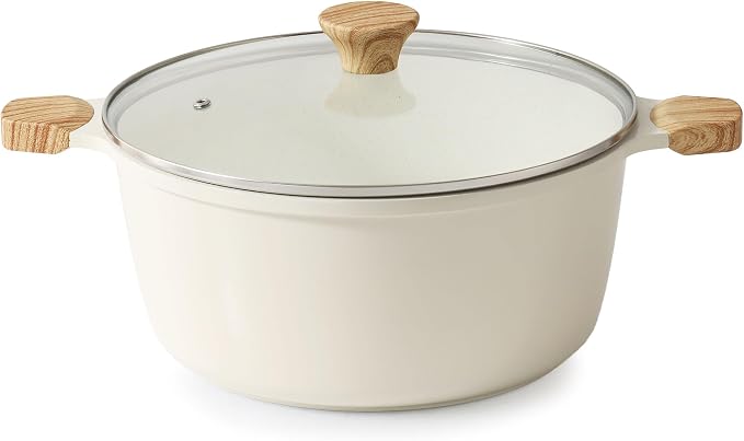 SENSARTE Ceramic Nonstick Stock Pot with Lid, 7 Quart, Creamy White | Healthy Nontoxic Ceramic Coating, PFAS & PTFE Free, Compatible with All Stoves Including Induction Cooktops, Dishwasher safe.