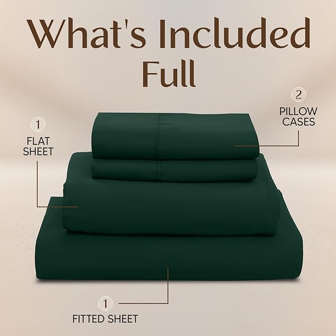 Utopia Bedding Full Size Sheet Set – 4 Piece Bed Sheets, Soft and Breathable Microfiber, Includes 1 Fitted Sheet, 1 Flat Sheet and 2 Pillowcases – Oeko Tex (Emerald Green)