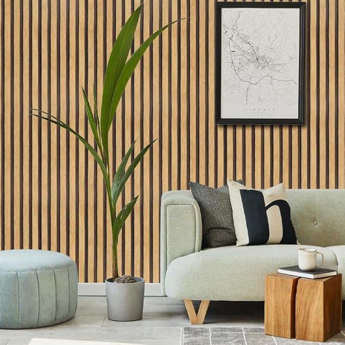 Arthome 17''x393'' Wood Slat Wallpaper Peel and Stick self Adhesive Wood Wallpaper PVC Vinyl Decorative Removable Wallpaper Waterproof Faux Wood Grating Stripe Contact Paper for Living Room Bedroom