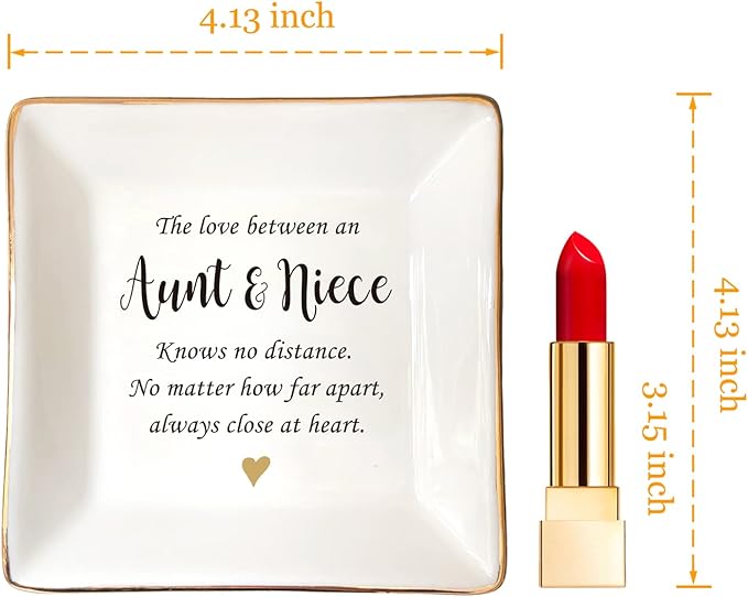 HOME SMILE Aunt Gifts from Niece, Aunt and Niece Gifts, Ring Dish Jewelry Tray for Aunts Birthday, Mothers Day, Valentine’s Day, Thanksgiving, Xmas-The Love Between Anut & Niece Knows No Dsitance
