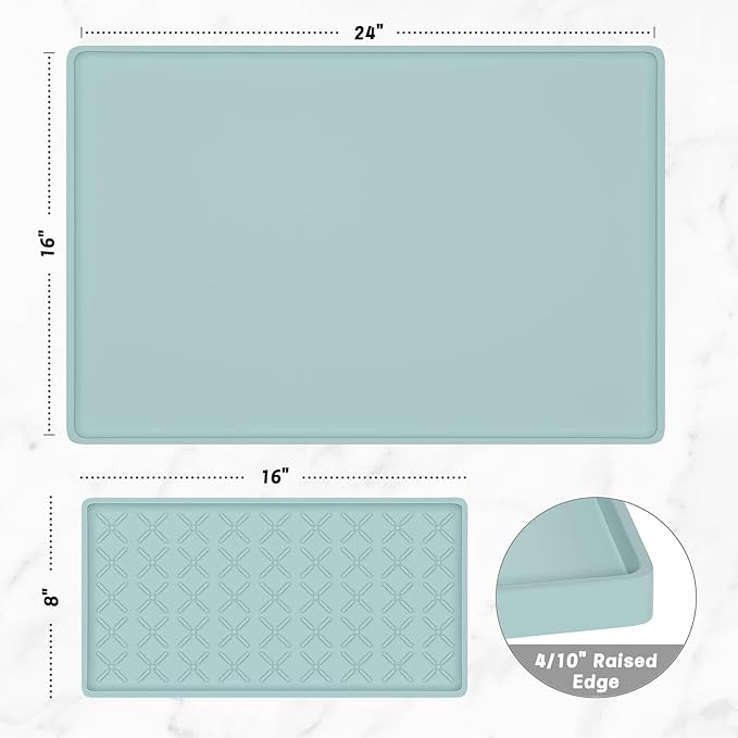 Rnivvi Silicone Coffee Mat, 16" x 24" Waterproof Raised Edge Coffee Bar Mats for Espresso Machine Station Accessories, Heat Resistant Detachable Dish Drying Pad for Kitchen Counter, Shadow Green