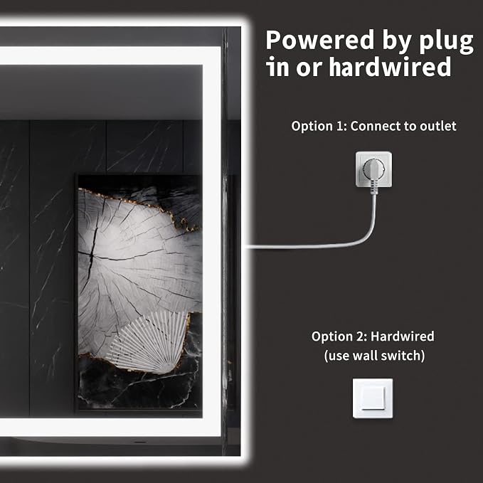 LOAAO 60X40 LED Bathroom Mirror with Lights, Anti-Fog, Dimmable, Backlit + Front Lit, Lighted Bathroom Vanity Mirror for Wall, Memory Function, Tempered Glass, ETL Listed