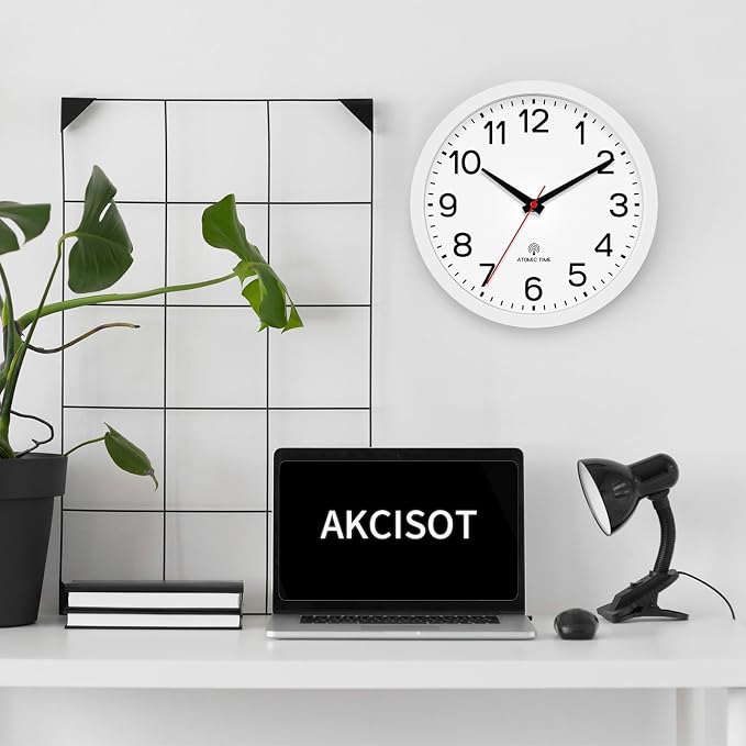 AKCISOT 10 Inch Wall Clock, Battery Operated Analog Clock, Silent Non-Ticking, Ideal for Bedroom, Bathroom, Kitchen, Office and School, White