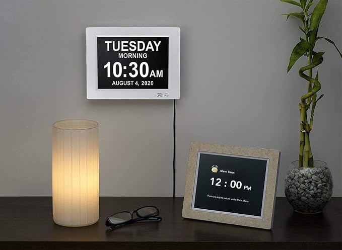 American Lifetime, New Version, Day Clock Extra Large Impaired Vision Digital Clock with Backup and 5 Alarm Options Great Gift Ideas, 2 Pack White