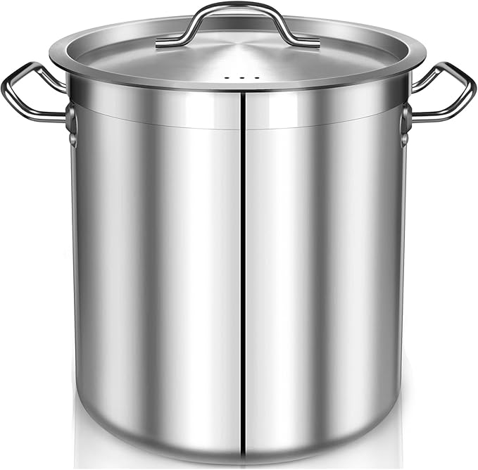 24 Quart Stainless Steel Stock Pot with Lid – Heavy Duty Cooking Pot for Soup, Stew, Pasta – Induction Compatible, Dishwasher Safe – Ideal for Home & Commercial Use