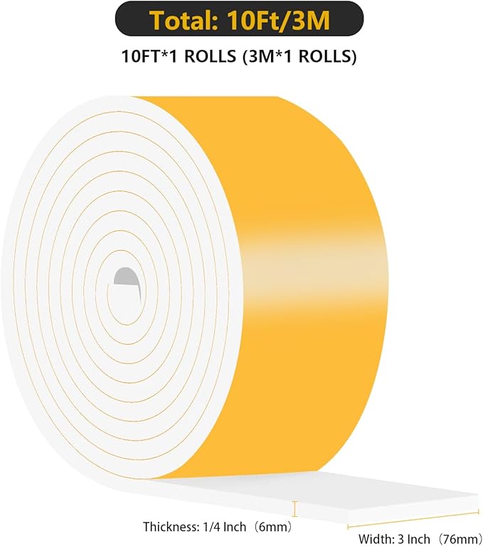 Weather Stripping Door Seal Strip,Front Door Weather Stripping,Insulation Tape for Door Frame,Window,Air Conditioner (White,3/4 in x 3/4 in x 13Ft)