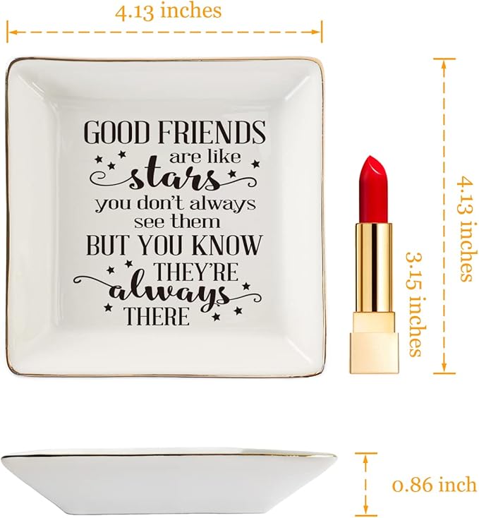 HOME SMILE Good Friends Bestie Birthday Gifts for Women Her Ring Trinket Dish Jewelry Tray-Good Friends are Like Stars - You Don't Always See Them But You Know They're Always There, Friendship Gifts
