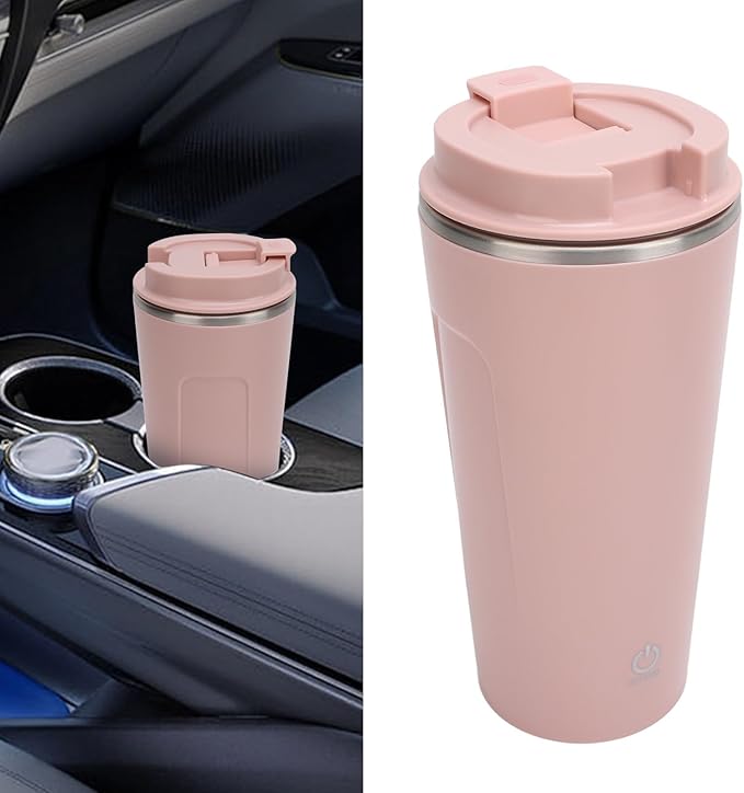 Generic Self Stirring Coffee Mug, Rechargeable Stainless Steel Auto Mixing Cup with Lid, 400ml IP6 Coffee Stirring Cup, Rechargeable Self Mixing Cup for Office Car Home Use, Pink