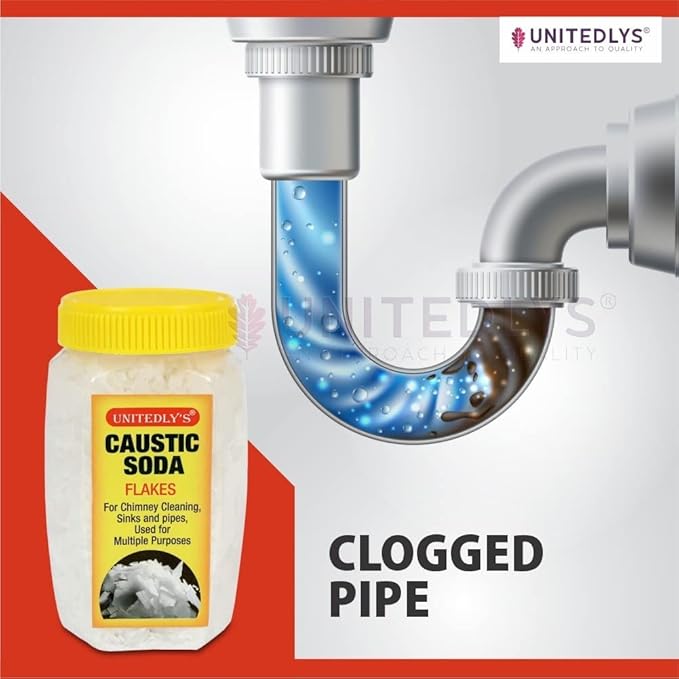 Caustic Soda – Fast-Acting, Non-Toxic & Odorless Formula to Clear Blockages Instantly – Unblock Clogged Sinks & Pipes with Chimney & Drain Cleaner Flakes – 350 Grams