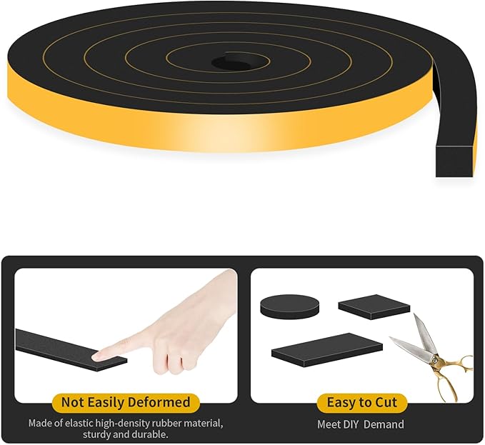 Weather Stripping Door Seal,Weather Stripping,Soundproof,Cold Insulation,High Density CR Foam Insulation Tape for Door, Front Door Frame, Windows,Sliding Door (Black, 1 in x 1 in x 13Ft)