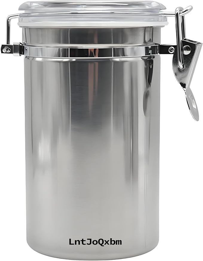 Stainless Steel Vacuum Seal Coffee Canister With Clear Lid, Airtight Food Storage Container With Locking Clamp for Coffee Beans, Tea, Cereal, Nuts (Stainless Steel With Clear Lid, 67.6 fl oz / 2000ml)