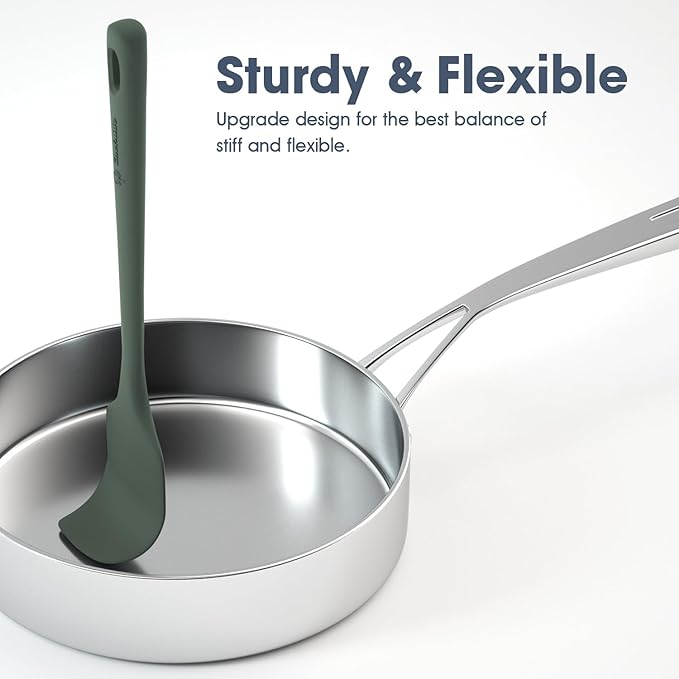 ChefAide 5 Pieces Silicone Spatula Set, Food Grade Rubber Spatula, Upgrade Strong Handle with Ergonomic Grip, Heat Resistant Up to 600°F for Nonstick Cookware, Cooking