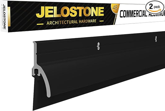 2 Pack – 48'' Door Bottom Sweep with Drip Cap (Matte Black Anodized) – Fire Rated Weather Stripping Door Seal Draft Stopper with Flex-V Vinyl Insert for Exterior & Interior Doors, JS-NV345