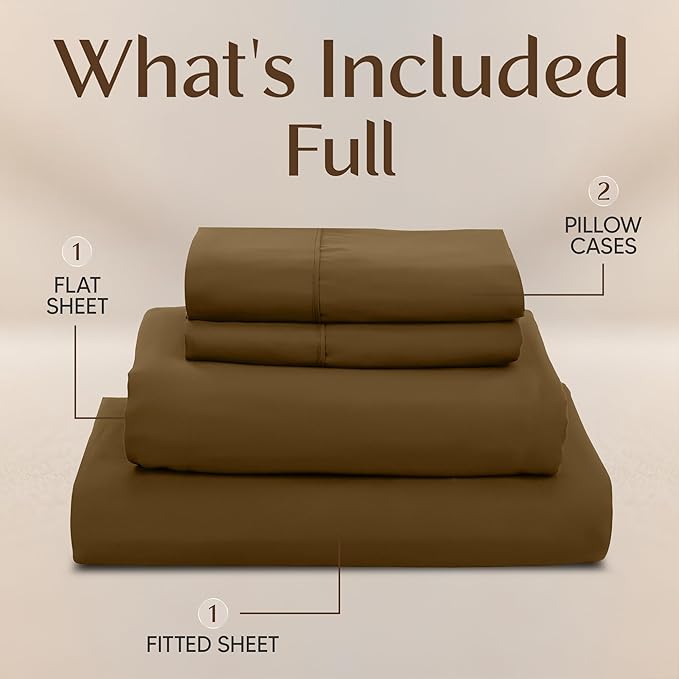 Utopia Bedding Full Size Sheet Set – 4 Piece Bed Sheets, Soft and Breathable Microfiber, Includes 1 Fitted Sheet, 1 Flat Sheet and 2 Pillowcases – Oeko Tex (Mocha)