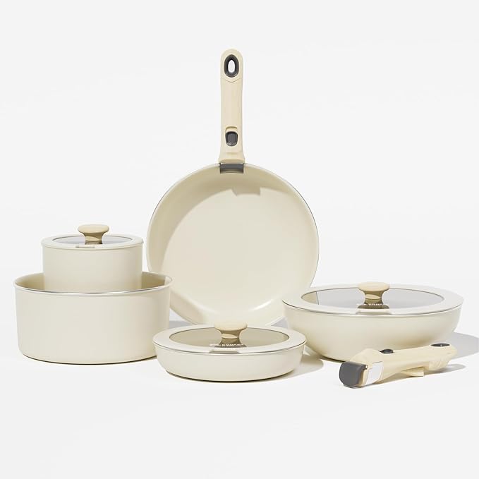 Pots and Pans Set Non Stick,10-Pcs Ceramic Cookware Set, Induction Kitchen Set with Removable Handle, RV Cookware Set with Detachable handle,Stackable Space Saving Pots Set, Oven/Fridge Safe