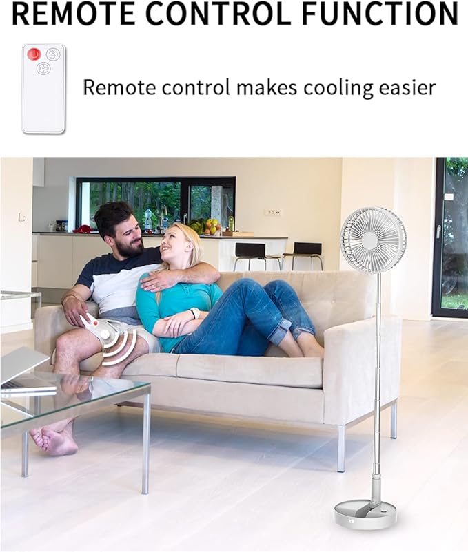 UN UNITEDTIME Desk and table fan, Foldable Fans Portable Travel Fan Battery Operated or USB Powered,Adjustable Height,My Foldaway fan with remote Control Timer 4 Speed Settings (White)