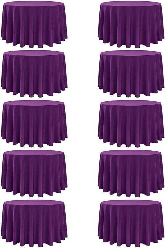 10-Pack Purple Round Tablecloths, 108 Inches, Stain-Resistant Polyester for 4-5 Ft Round Tables - Washable Table Covers for Weddings, Banquets, Birthday Parties, Events