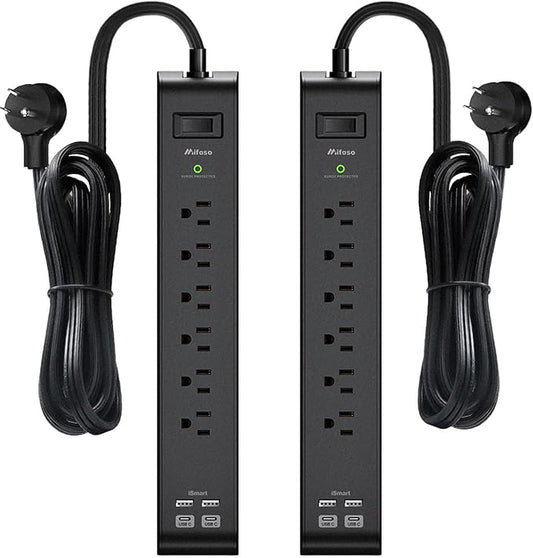 2 Pack Power Strips Surge Protector, 25FT Flat Extension Cord with Multiple Outlets, 6 Outlets 4 USB Charging Ports, Flat Plug, Overload Protection, Wall Mount for Home Dorm Office