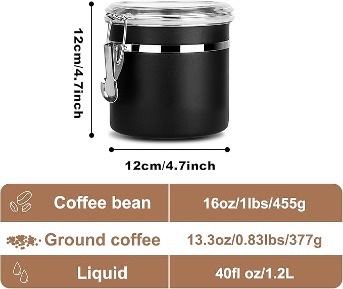 Walktosun Stainless Steel Food Container with Clear Lids Airtight Storage Container Stackable Small Canisters Kitchen Pantry Storage for Cereal, Snacks, Candy, Herbs, Spices, Sugar, Tea (Black)