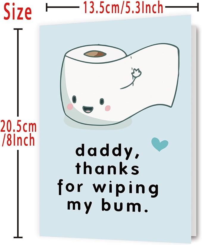 Funny First Fathers Day Cards Gifts for New Dad, Cute 1st Father's Day Card Gift from Baby Son Daughter, Baby Daddy Fathers Day Card, Thanks for Wiping My Bum