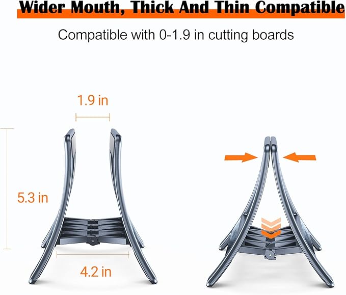 Cutting Board Rack, Auto Width Adjustable Holder Stand for Countertop & Cabinet (Gray)