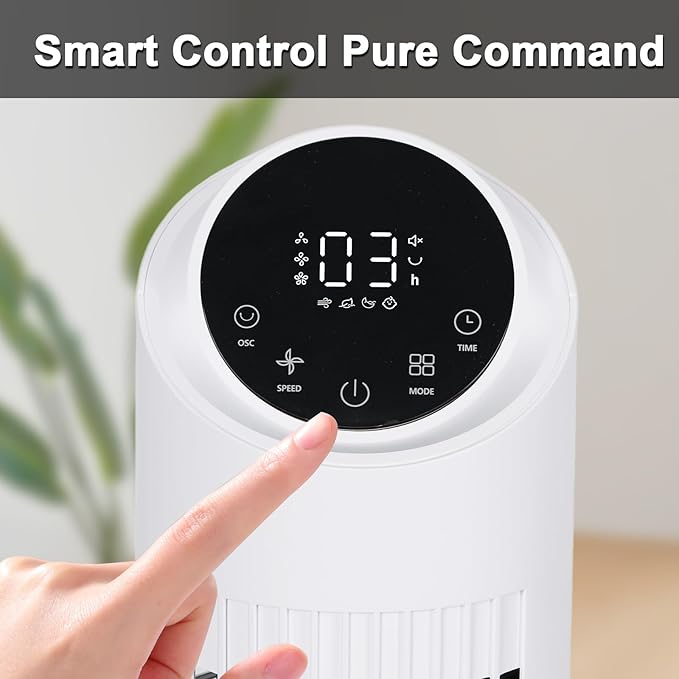 hykolity Tower Fan for Bedroom, 90° Oscillating Fan, 28dB Ultra Quiet Floor Fan with Remote Control, 26ft/s Velocity Bladeless Floor Fan with 3 Speeds & 4 Modes, 12H Timer - White