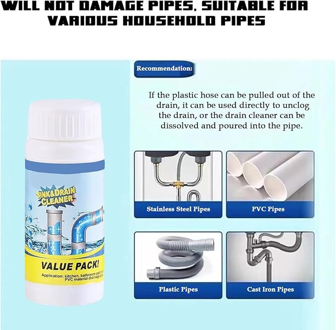 Drain Cleaner, Sink and Drain Cleaner Powder, Powerful Sink Cleaner Powder for Bathroom & Kitchen Dredging, Wild Pipes Cleaning Tool 100g (3 * 100g)