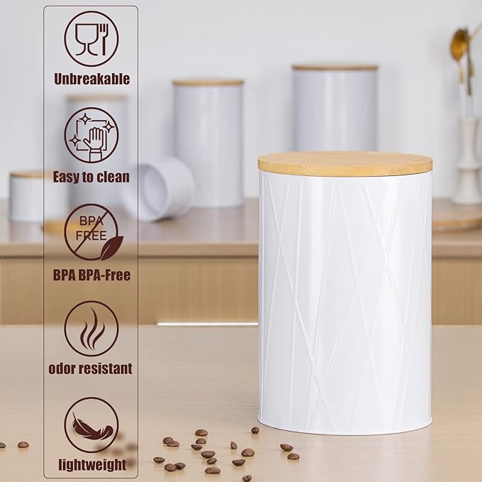 FavorFlavor Kitchen Storage Containers for Countertop Set of 6,Food Containers with Airtight Lids,Flour and Sugar Storage Containers,White Canister Set for Coffee and Tea,Farmhouse Kitchen Decor