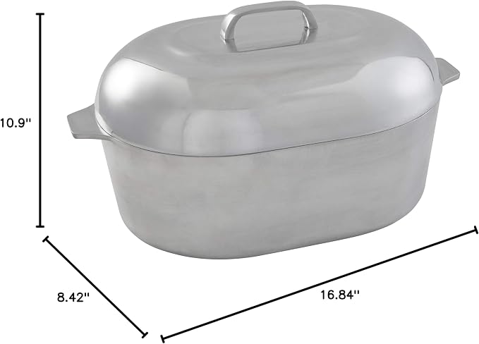 IMUSA USA Heavy Duty Cajun Oval Aluminum Roaster 15, Silver | Mirror-Polished Finish, Removable Steamer Inserts and Side Handles, Heats Quickly and Evenly, Ideal for Roasting and Steaming