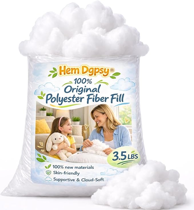 Hem Dgpsy Polyfill Stuffing Fiber Fill 56oz/3.5lbs, Safe Pillow Stuffing for Couch, Stuffed Animals, Cushion, Crochet Toys, Cloud Decor, Crafts, White & Clean Polyester Filling, Oeko-TEX Certified
