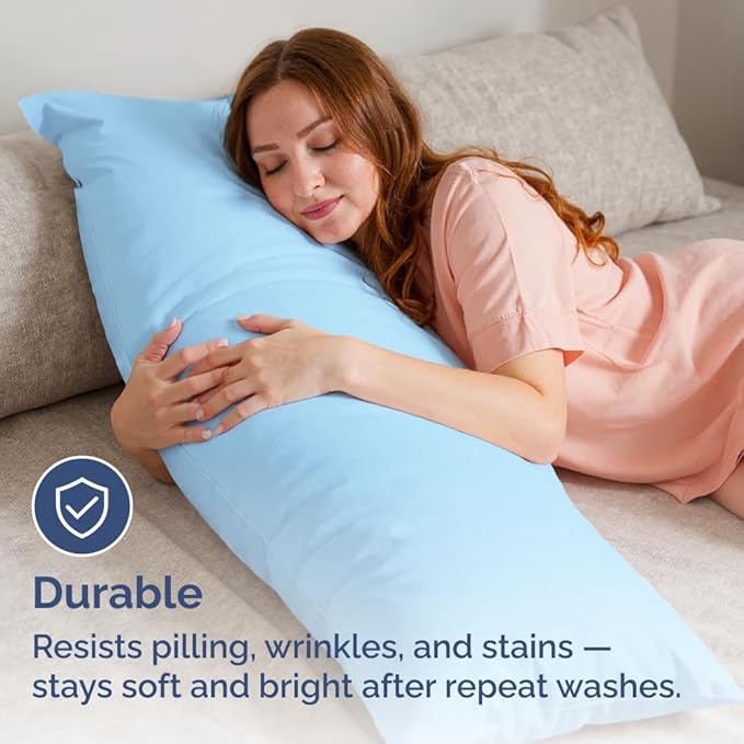 Body Pillowcases Set of 4-20x54 Long Body Pillow Case - Soft Body Pillow Cover for Sleeping & Side Sleepers - Comfy, Breathable & Fade Free - Machine Washable w/Envelope Enclosure - (Light Blue)