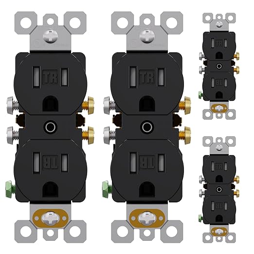 AIDA 4 Pack 15 Amp Outlet Duplex Electrical Receptacle Outlets,Power Outlet,Tamper Resistant,Heavy-Duty Receptacle, 2 Pole,3-Wire, Self-Grounding Clip, NEMA 5-15R,UL Listed,Black