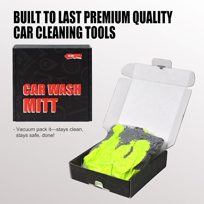 QMX Car Wash Mitt Microfiber Scratch Free,Premium Chenille Ultra-Soft Car Wash Gloves,Thickened Inside Coated Swirl-Free Finish 5-Finger Design Detailing for Cleaning Car Wash Brush,2-Pack Green